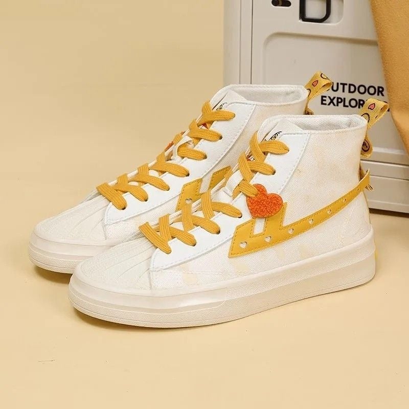 Warrior Women’s high-top canvas shoes—youthful, versatile, and stylish; a classic autumn look for students; trendy skate shoes with an adorable duck  design. - Image 3