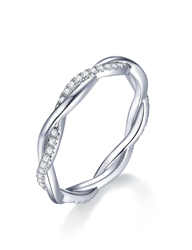 IMOLOVE Moissanite Wedding Band Wedding Rings for Women Twisted Rings 925 Sterling Silver Rings with 18K White Gold Plated Eternity Stackable Engagement Ring Anniversary Band Size 7 - Image 1