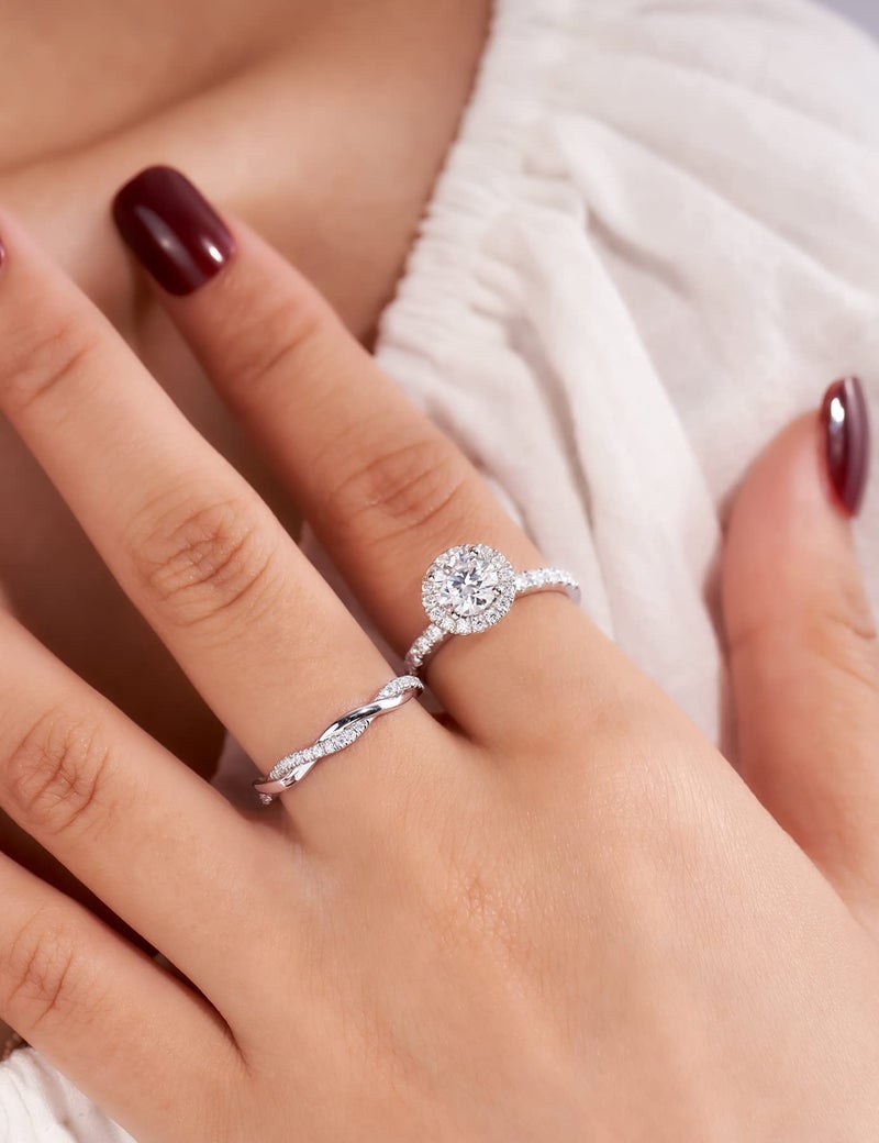 IMOLOVE Moissanite Wedding Band Wedding Rings for Women Twisted Rings 925 Sterling Silver Rings with 18K White Gold Plated Eternity Stackable Engagement Ring Anniversary Band Size 7 - Image 4