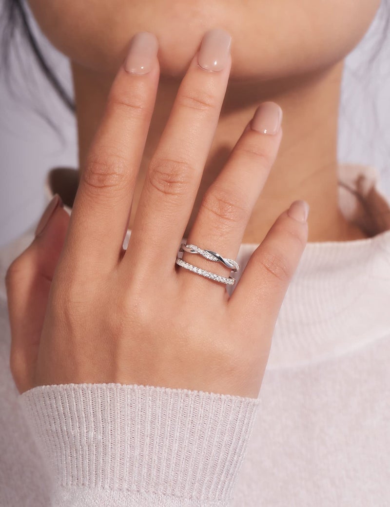 IMOLOVE Moissanite Wedding Band Wedding Rings for Women Twisted Rings 925 Sterling Silver Rings with 18K White Gold Plated Eternity Stackable Engagement Ring Anniversary Band Size 7 - Image 5