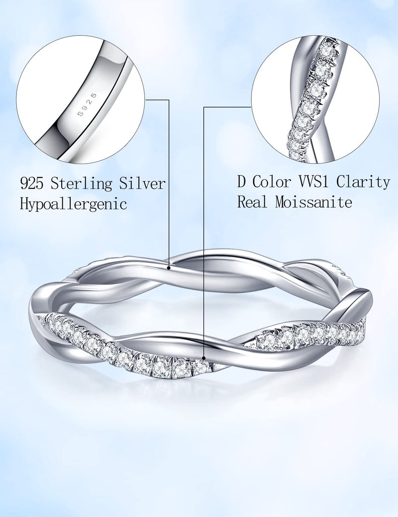 IMOLOVE Moissanite Wedding Band Wedding Rings for Women Twisted Rings 925 Sterling Silver Rings with 18K White Gold Plated Eternity Stackable Engagement Ring Anniversary Band Size 7 - Image 2