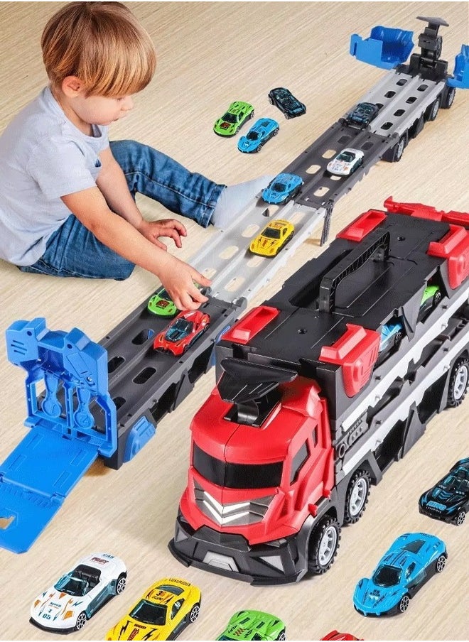 Quivlox Toddler Toys for 3 4 5 6 Years Old Boys, With Music Die-Cast Transport Truck Car Toys 48-Inch Race Track for Boys Kids, Toddler Car Toys Track Set for Kids Boys Girls  - Image 3
