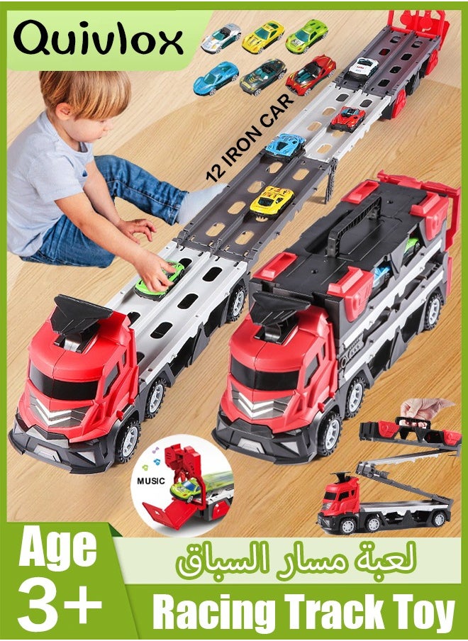 Quivlox Toddler Toys for 3 4 5 6 Years Old Boys, With Music Die-Cast Transport Truck Car Toys 48-Inch Race Track for Boys Kids, Toddler Car Toys Track Set for Kids Boys Girls  - Image 1