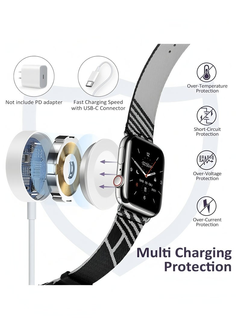 أبلينم كابل شاحن ساعة USB C سريع الشحن متوافق مع ساعة Apple Watch، كابل شحن ساعة مغناطيسي متوافق مع سلسلة Watch 9/8/7/Ultra/Ultra2/SE2/6/5/4/3/2/1/SE1، كابل من النوع C، 1 متر - Image 5