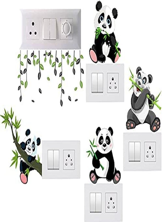 Byte Shop Decorative Small Switch Penal/Board Decor Wall Sticker of Floral Branch, Panda Eating Bamboo, Hanging on Branch of Tree Funny Pandas Decal self Adhesive (PVC Vinyl Multicolor)