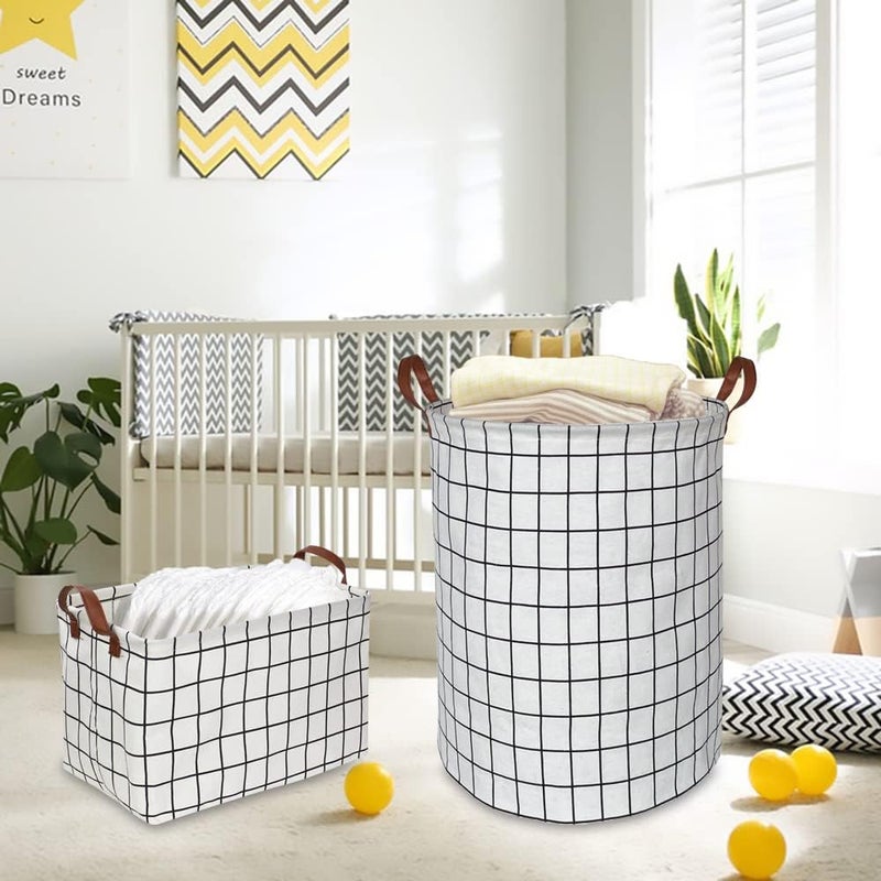 CLOCOR Rectangular Storage Basket,Collapsible Cute Pattern Storage Bin,Waterproof Coating Storage Box with Handles,Gift Baskets,Shelf Basket (white checks) - Image 5