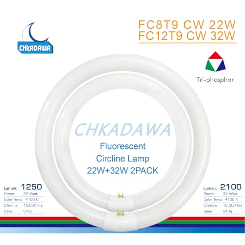 CHKADAWA FC8T9/CW 22W and FC12T9/CW 32W Cool White Round Fluorescent Light Bulb Set, 8 inch T9 22 Watts & 12 inch 32 Watts Circular Bulbs Pack, Circline Kitchen and Bath Light Bulbs, CRI 80, 4100K, G10q Prong - Image 3