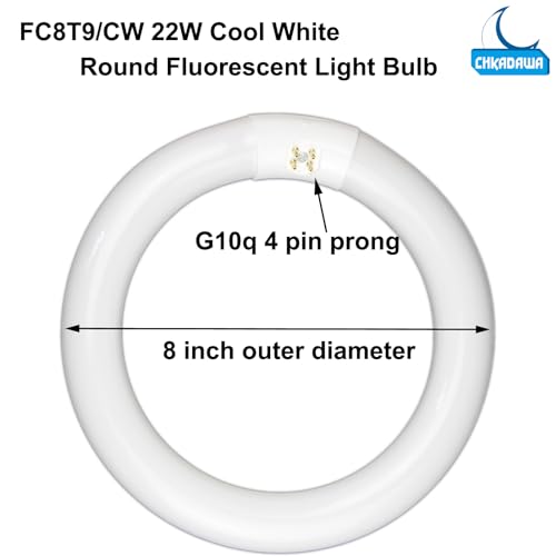 CHKADAWA FC8T9/CW 22W and FC12T9/CW 32W Cool White Round Fluorescent Light Bulb Set, 8 inch T9 22 Watts & 12 inch 32 Watts Circular Bulbs Pack, Circline Kitchen and Bath Light Bulbs, CRI 80, 4100K, G10q Prong - Image 5