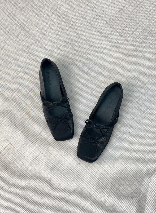 تايك تو أحذية مسطحة نسائية مربعة الأصابع بفيونكة