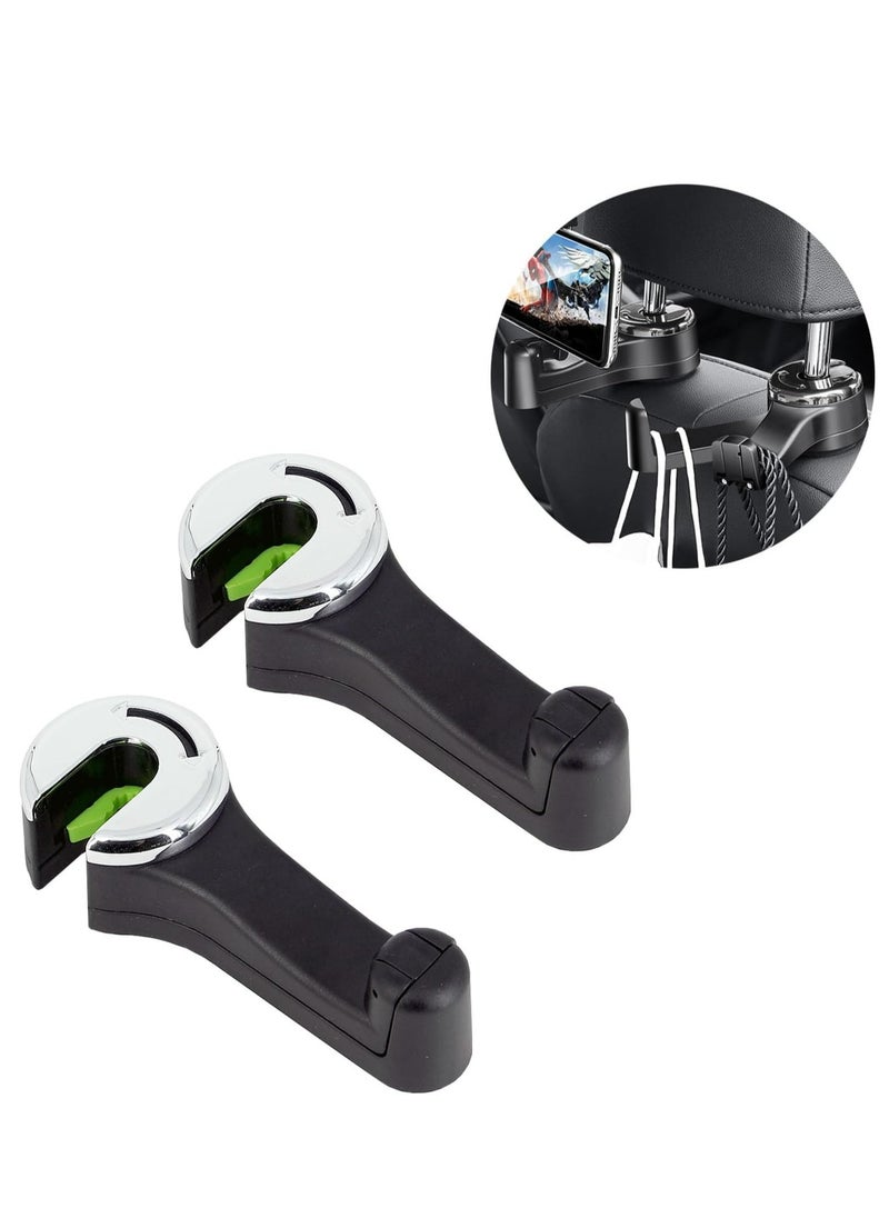 Oasisgalore 2 in 1 Car backseat Headrest Hidden Hook with Phone Holder, Vehicle Car Backseat Headrest Hanger Storage Organizer(Silver-2 Pack)  - Image 1