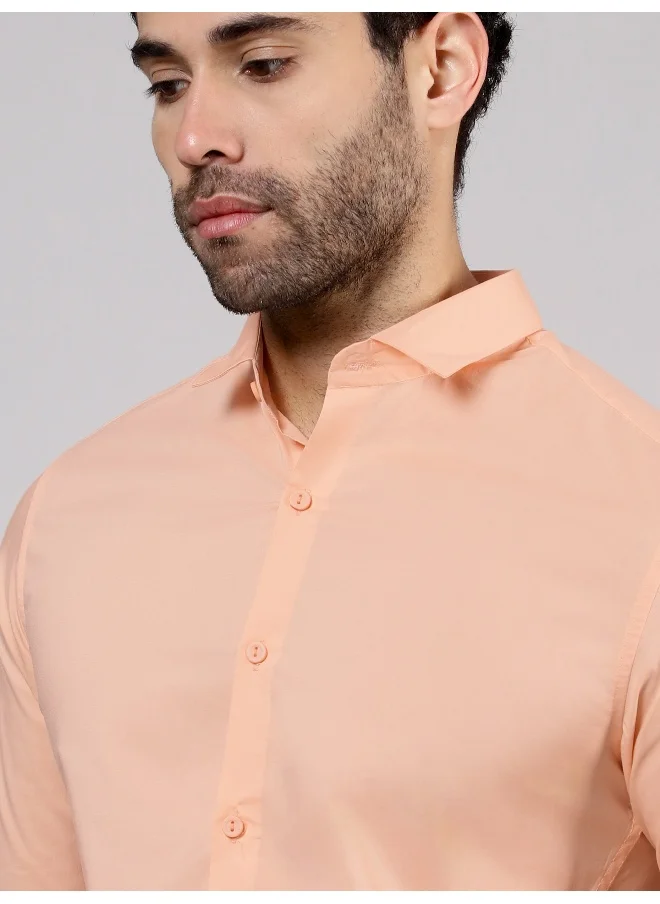 Beyoung Peach - Cotton Solid Shirts For Men