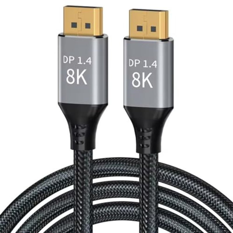 كابل DisplayPort لشاشات الألعاب والشاشات الاحترافية بدقة 8K@60 هرتز/4K@144 هرتز، مادة PVC، لون أسود، عرض نطاق ترددي 32.4 جيجابت في الثانية، تصميم نحيف ومرن - Image 1