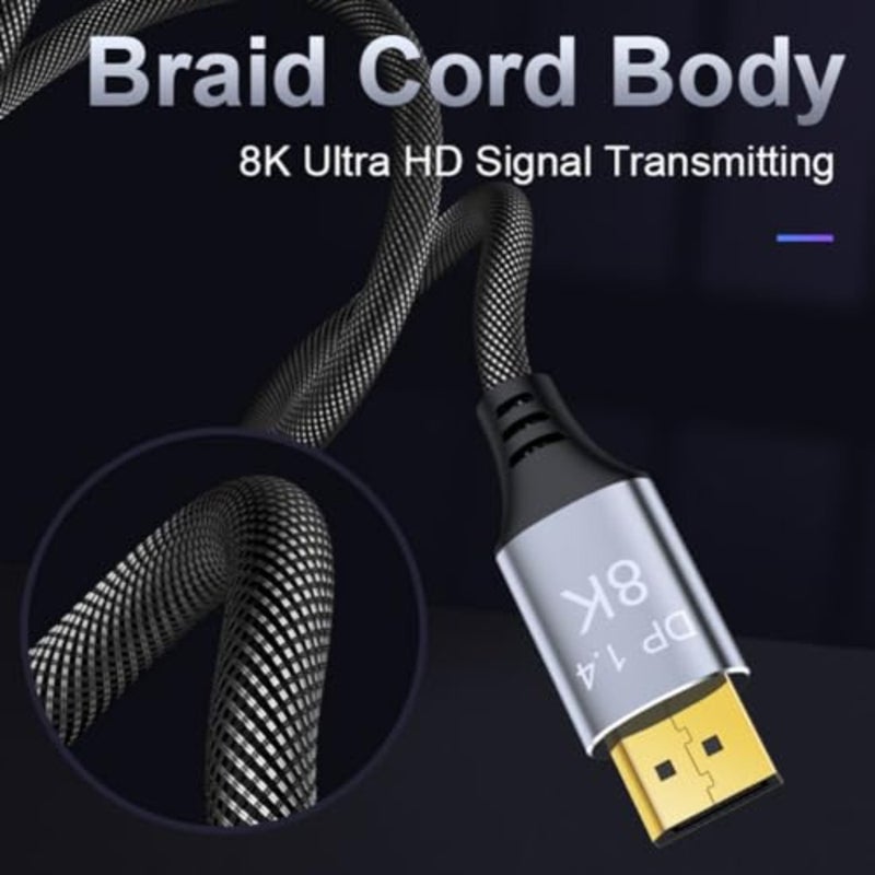 كابل DisplayPort لشاشات الألعاب والشاشات الاحترافية بدقة 8K@60 هرتز/4K@144 هرتز، مادة PVC، لون أسود، عرض نطاق ترددي 32.4 جيجابت في الثانية، تصميم نحيف ومرن - Image 5