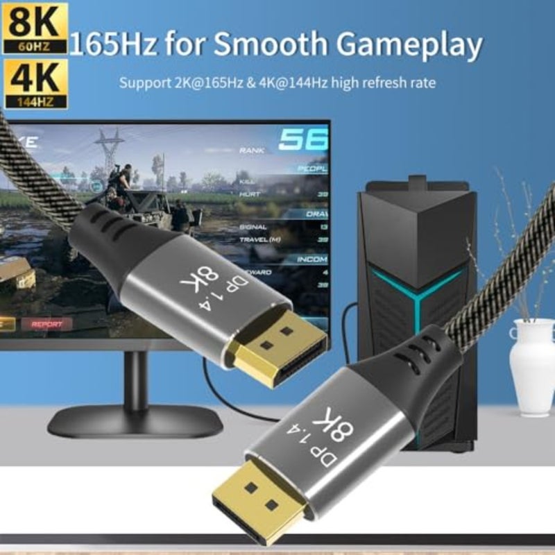 كابل DisplayPort لشاشات الألعاب والشاشات الاحترافية بدقة 8K@60 هرتز/4K@144 هرتز، مادة PVC، لون أسود، عرض نطاق ترددي 32.4 جيجابت في الثانية، تصميم نحيف ومرن - Image 4