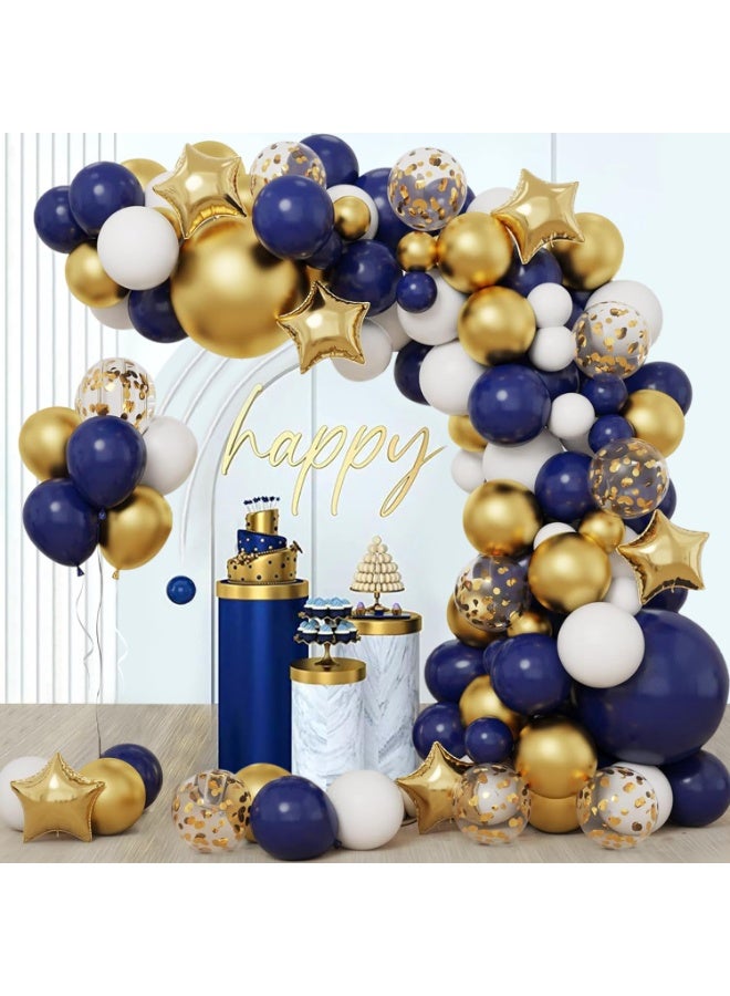 Blue Balloon Arch Kit, 128 Pcs Navy Blue White Gold Balloon Arch Garland with Confetti Balloons, 18 12 10 5 Inch Dark Blue Balloons for Birthday Graduation Wedding Party Decoration - Image 3
