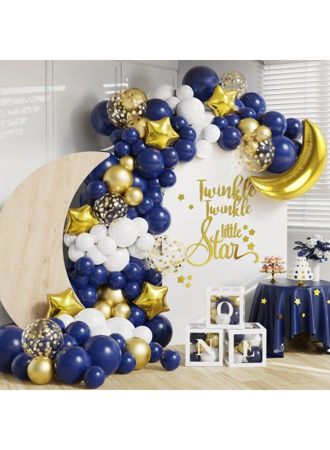 Blue Balloon Arch Kit, 128 Pcs Navy Blue White Gold Balloon Arch Garland with Confetti Balloons, 18 12 10 5 Inch Dark Blue Balloons for Birthday Graduation Wedding Party Decoration - Image 2