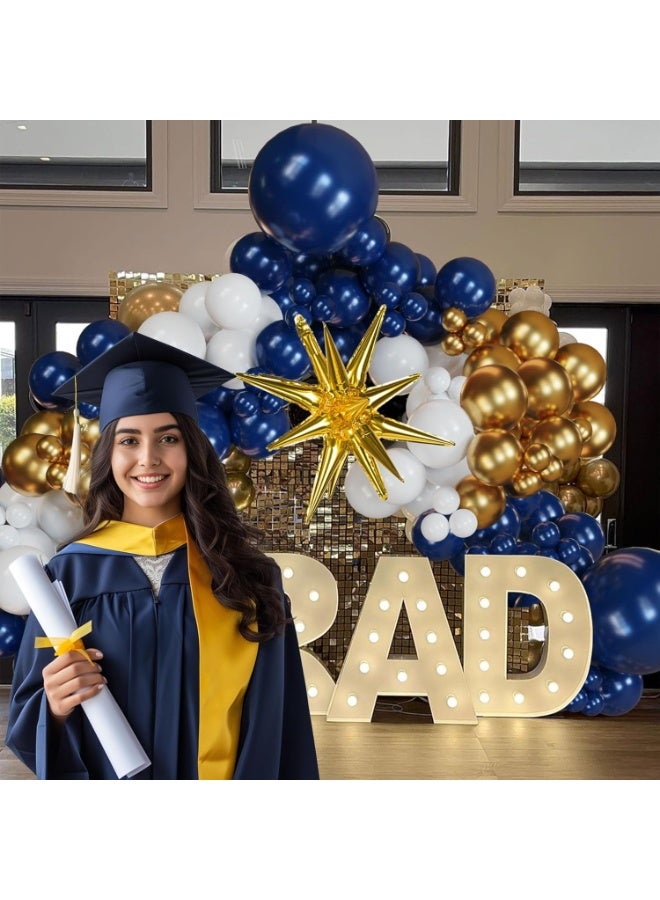 Blue Balloon Arch Kit, 128 Pcs Navy Blue White Gold Balloon Arch Garland with Confetti Balloons, 18 12 10 5 Inch Dark Blue Balloons for Birthday Graduation Wedding Party Decoration - Image 4