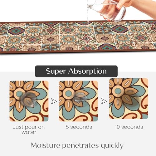 Yellow Weaves– Non-Slip Kitchen Floor Mats, Water Absorbent, Rugs,Standing Rubber Mats for Kitchen, Office, Sink and Laundry Room, Moroccan Tile Multi (Pack of 2) - Image 3