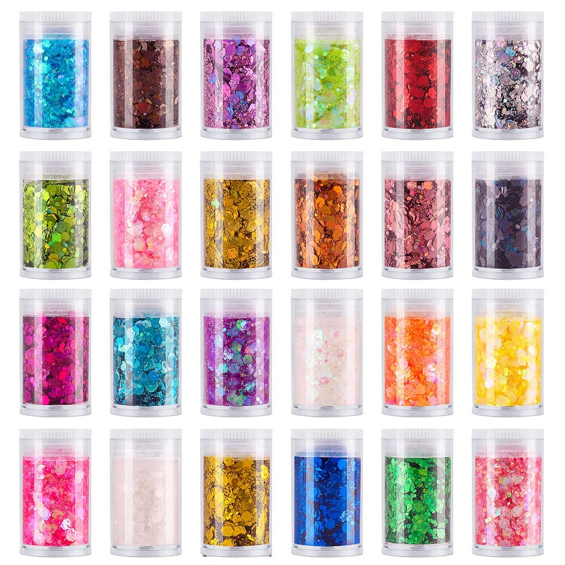 Estanoite 24 Color Sequins & Fine Glitter Mix - Holographic Glitter Flakes for Face, Body, Eye, Hair & Nail Art - Image 1