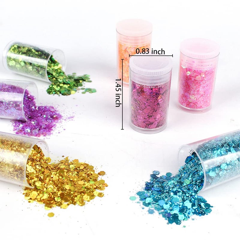 Estanoite 24 Color Sequins & Fine Glitter Mix - Holographic Glitter Flakes for Face, Body, Eye, Hair & Nail Art - Image 3