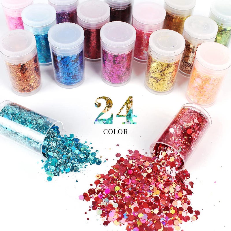 Estanoite 24 Color Sequins & Fine Glitter Mix - Holographic Glitter Flakes for Face, Body, Eye, Hair & Nail Art - Image 2