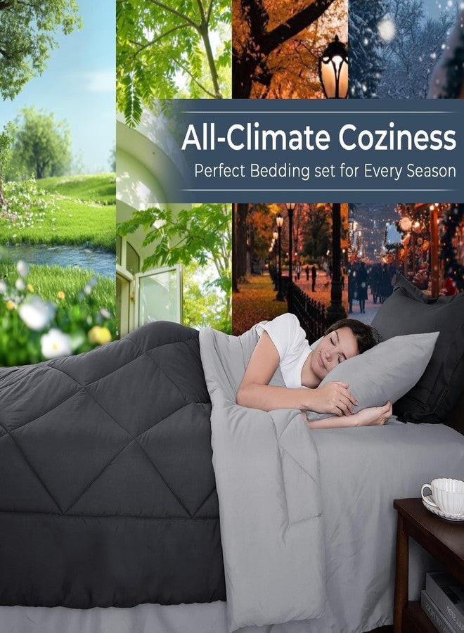 HEVUMYI Twin-XL Comforter Set - 5-Piece All Season Bed in a Bag Twin-XL, Ultra Soft Bedding Set with Comforter, Flat Sheet, Fitted Sheet, Pillowcases, Pillow Shams, Dark Grey & Light Grey - Image 3