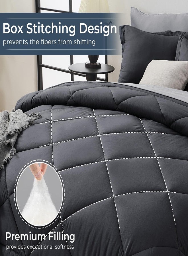 HEVUMYI Twin-XL Comforter Set - 5-Piece All Season Bed in a Bag Twin-XL, Ultra Soft Bedding Set with Comforter, Flat Sheet, Fitted Sheet, Pillowcases, Pillow Shams, Dark Grey & Light Grey - Image 4