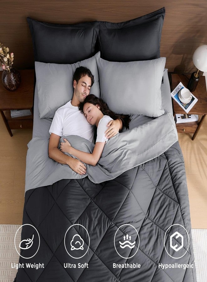 HEVUMYI Twin-XL Comforter Set - 5-Piece All Season Bed in a Bag Twin-XL, Ultra Soft Bedding Set with Comforter, Flat Sheet, Fitted Sheet, Pillowcases, Pillow Shams, Dark Grey & Light Grey - Image 2