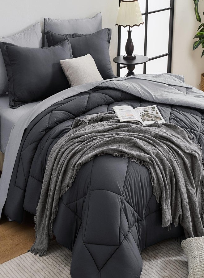 HEVUMYI Twin-XL Comforter Set - 5-Piece All Season Bed in a Bag Twin-XL, Ultra Soft Bedding Set with Comforter, Flat Sheet, Fitted Sheet, Pillowcases, Pillow Shams, Dark Grey & Light Grey - Image 1