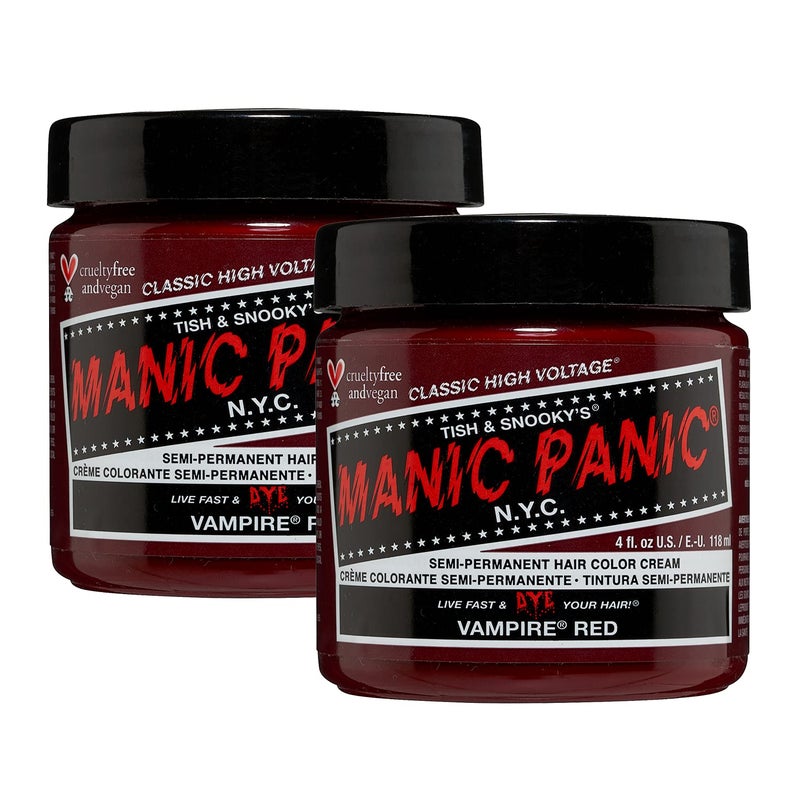 Manic Panic مانيك بانك كلاسيك أحمر مصاص الدماء صبغة شعر شبه دائمة أحمر دموي عميق للنساء والرجال تدوم 46 أسبوعًا نباتية خالية من الأمونيا خالية من القسوة إنشاء ومزج درجات مخصصة 4 أونصات 2 عبوة