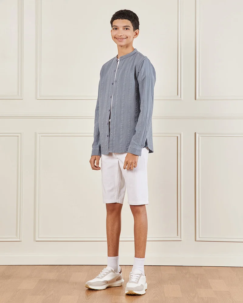 REDTAG Senior Boys Grey Shirt With T-Shirt Set (2 Piece)