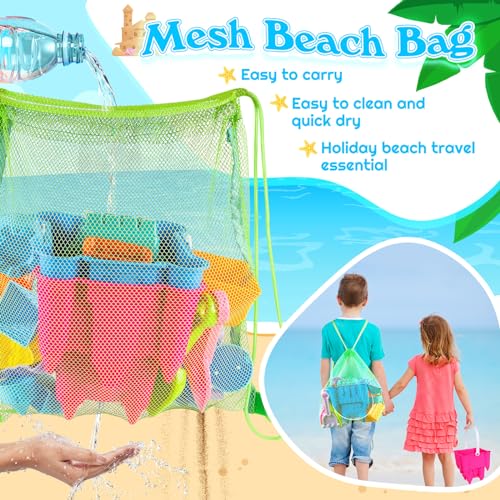 FUSPWEAO Beach Toys Sand Toys for Kids, Sand Castle Toys for Beach with 2 Castle Bucket and Mesh Bag, Sand Molds, Shovels and Rakes, Sandbox Toys for Toddlers, Travel Beach Toys for Kids 3-10 - Image 3