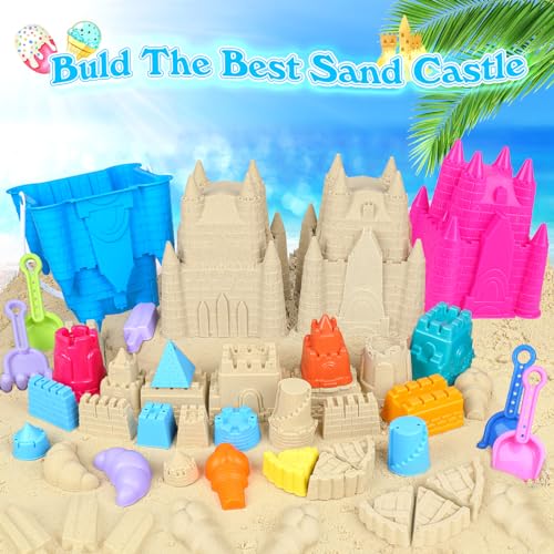 FUSPWEAO Beach Toys Sand Toys for Kids, Sand Castle Toys for Beach with 2 Castle Bucket and Mesh Bag, Sand Molds, Shovels and Rakes, Sandbox Toys for Toddlers, Travel Beach Toys for Kids 3-10 - Image 4