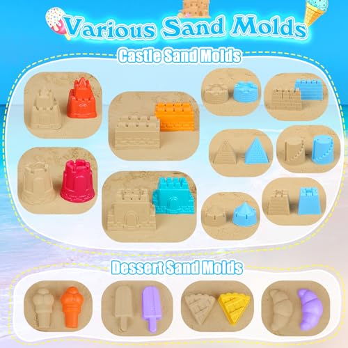 FUSPWEAO Beach Toys Sand Toys for Kids, Sand Castle Toys for Beach with 2 Castle Bucket and Mesh Bag, Sand Molds, Shovels and Rakes, Sandbox Toys for Toddlers, Travel Beach Toys for Kids 3-10 - Image 5