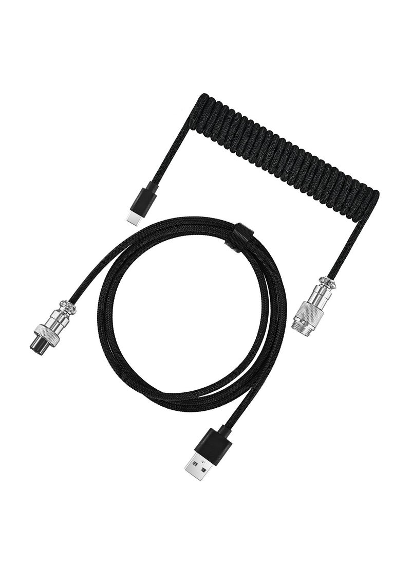 كابتن تيك كابل USB C ملفوف مخصص احترافي للوحة مفاتيح الألعاب، كابل لوحة مفاتيح ميكانيكية بأكمام مزدوجة مع طيار معدني قابل للفصل 1.5 متر USB-C إلى USB-A - Image 1