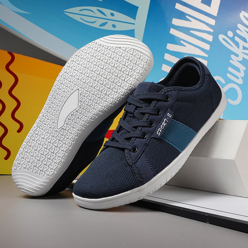 أحذية جديدة بدون كعب بأصابع واسعة مصنوعة بتقنية الطيران أحذية رياضية فضفاضة للنساء مقاس كبير بأصابع واسعة أحذية كاجوال لجميع الفصول للرجال والنساء أحذية مشي للرجال A039 أزرق - Image 1