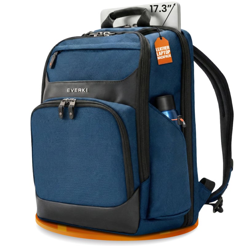 EVERKI Onyx 36L Business Laptop Backpack Professional Travel Backpack for Men Women Laptop Bag with Premium Leather Ballistic Nylon Office Flight Approved Fits Laptops up to 173 Navy - Image 2