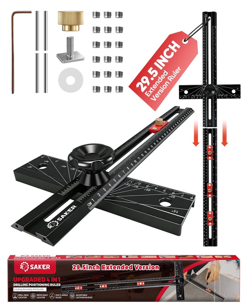 Saker 4-in-1 Scriber Marking Line Ruler, 29.5in Spliceable Extended T Square, Precision Line Drawing & Drilling Positioning Tool, Cabinet Hardware Jig with Angle Adjustment for Woodworking - Image 2