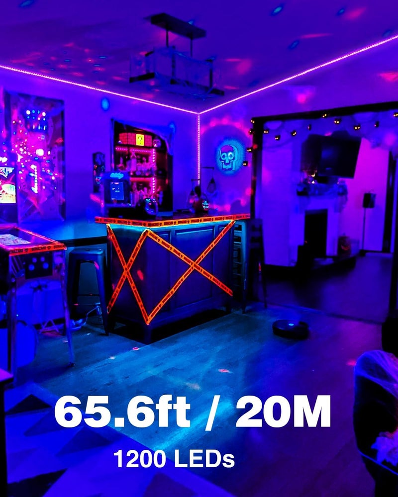 Onforu 65.6ft LED Black Light Strip, 1200 Units Lamp Beads, 12V Flexible Blacklight Fixtures, 20m LED Ribbon, Non-Waterproof Black Lights for Glow Party, Indoor Birthday Halloween Party, Body Paint - Image 2
