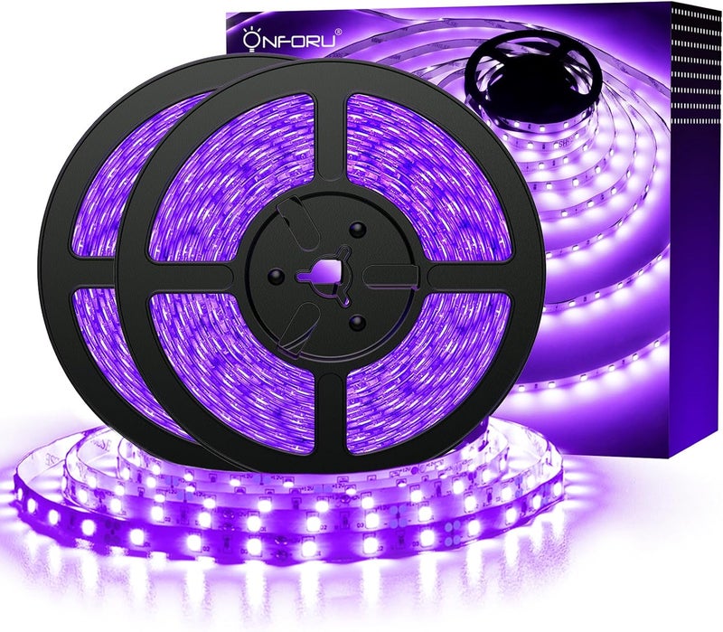 Onforu 65.6ft LED Black Light Strip, 1200 Units Lamp Beads, 12V Flexible Blacklight Fixtures, 20m LED Ribbon, Non-Waterproof Black Lights for Glow Party, Indoor Birthday Halloween Party, Body Paint - Image 1
