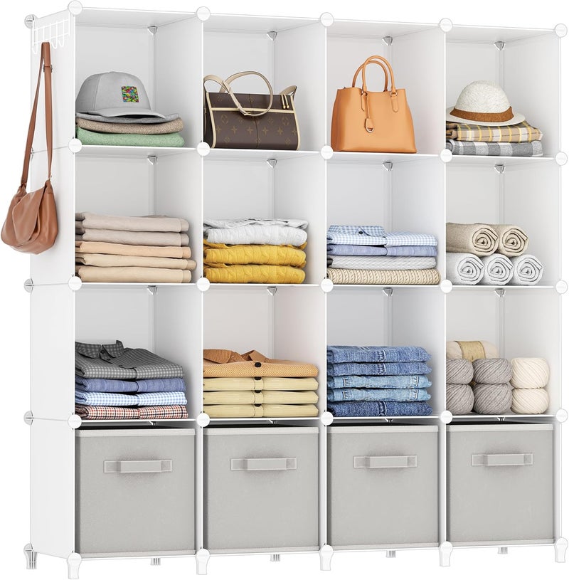 HOMIDEC Closet Organizers and Storage, 16 Cube Storage Organizer, Closet Organizer Bookshelf Cubes Shelves for Clothes, Bedroom, Kids Room, Bathroom, Wardrobe, Garment Racks, White - Image 1