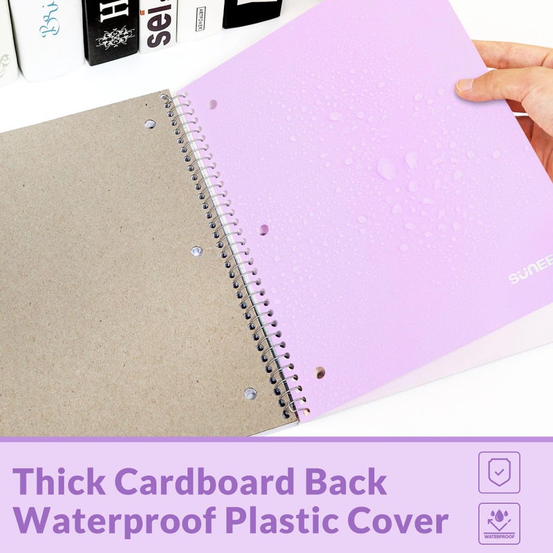 SUNEE Spiral Notebook, 1-Subject, College Ruled Paper, 8" x 10-1/2", 100 Sheets per Notebook, 3-Hole Punched Paper, Water Resistant Cover, Double-sided Pockets, Spiral Lined Notebooks for Work, Purple - Image 4