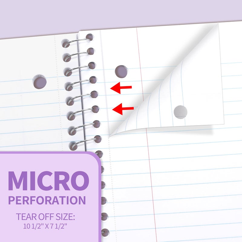 SUNEE Spiral Notebook, 1-Subject, College Ruled Paper, 8" x 10-1/2", 100 Sheets per Notebook, 3-Hole Punched Paper, Water Resistant Cover, Double-sided Pockets, Spiral Lined Notebooks for Work, Purple - Image 5