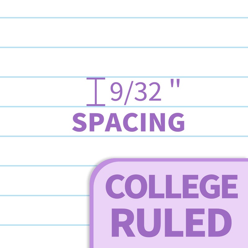 SUNEE Spiral Notebook, 1-Subject, College Ruled Paper, 8" x 10-1/2", 100 Sheets per Notebook, 3-Hole Punched Paper, Water Resistant Cover, Double-sided Pockets, Spiral Lined Notebooks for Work, Purple - Image 3