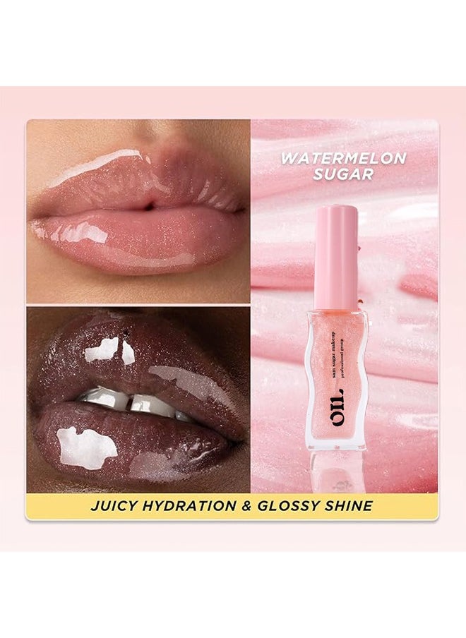 Fruit Honey Lip Care Oil 03#, Watermelon Honey Lip Balm, Deeply Hydrating + Adds Radiance, Pearlescent Lip Gloss - 8 ML