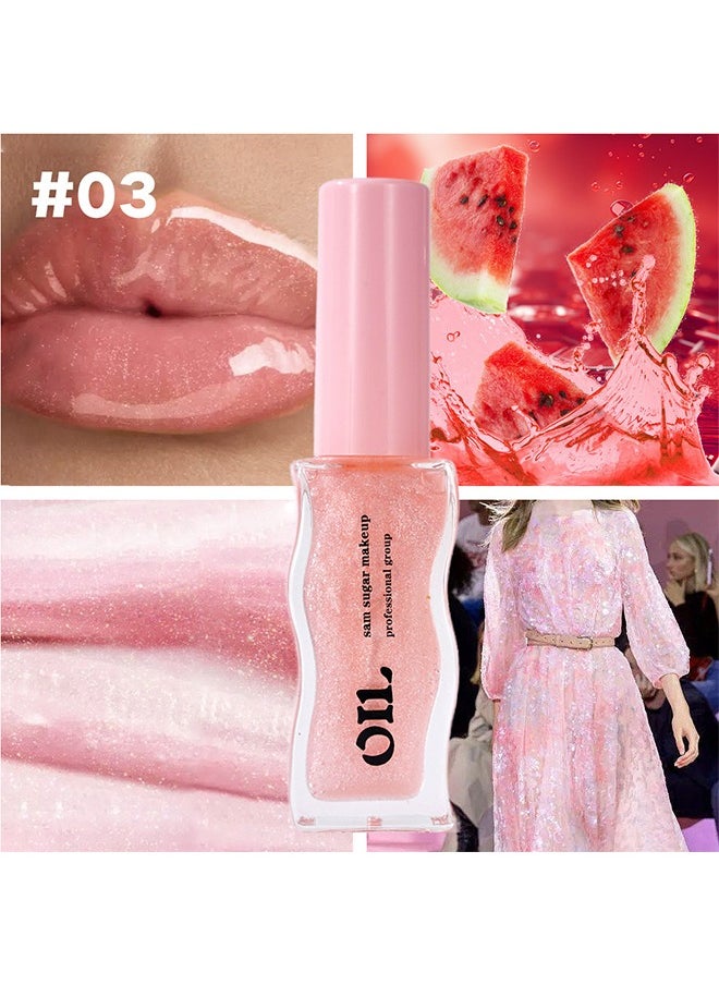 Fruit Honey Lip Care Oil 03#, Watermelon Honey Lip Balm, Deeply Hydrating + Adds Radiance, Pearlescent Lip Gloss - 8 ML