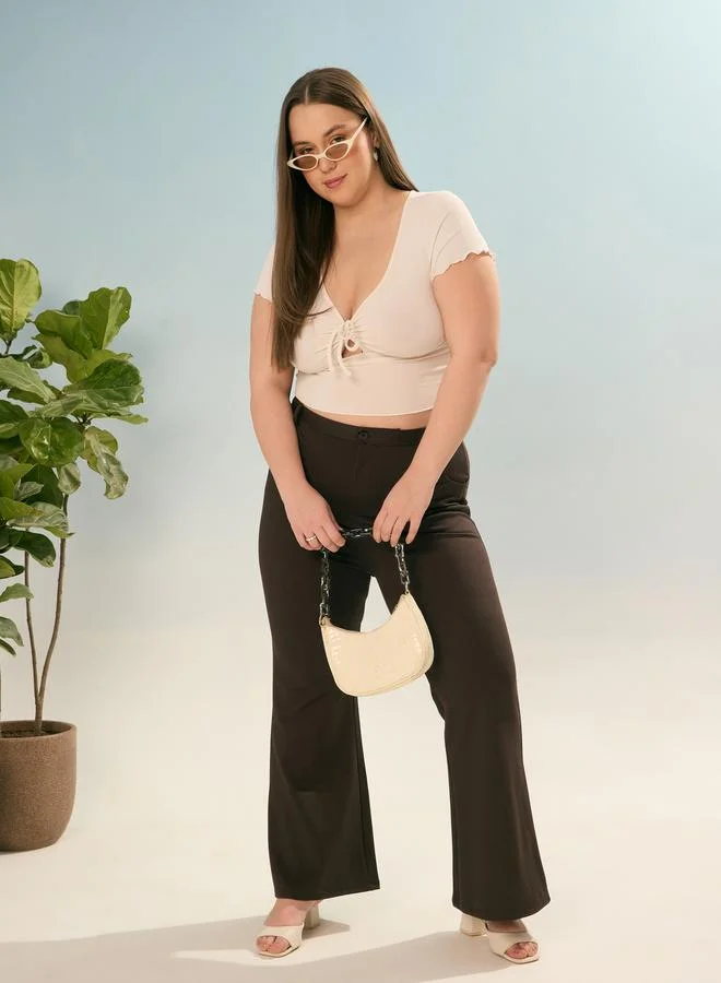 SASSAFRAS Plus Dark Brown Flared Bell Pants