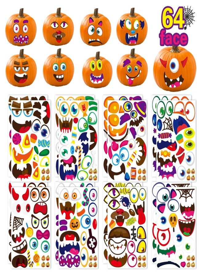 DUJAA 64 Pack Large Pumpkin Face Stickers Halloween Stickers Pumpkin Face Sticker for Halloween Kids Toddlers Halloween Party Decorating Party Favor Supplies（13x8.26Inch） - Image 1