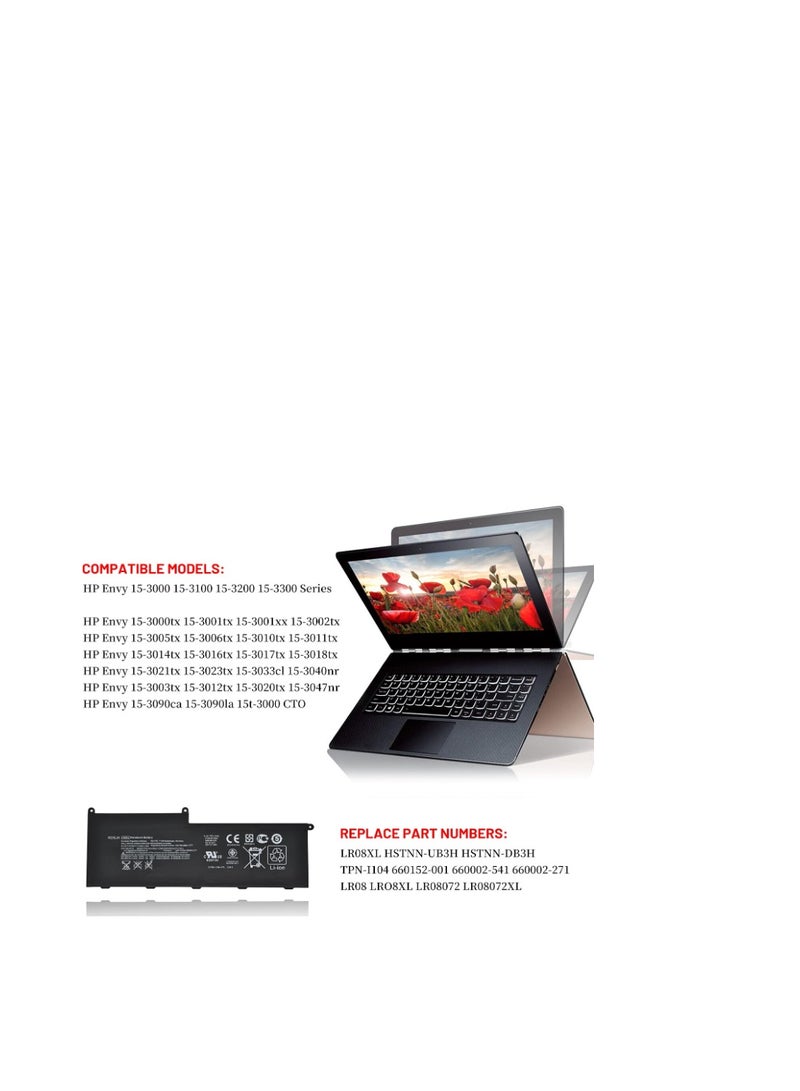 Terabyte LR08XL 14.8V 72Wh Battery Compatible HP Envy 15-3000 15-3100 15-3200 15-3300 15-3011tx 15-3040NR 15-3047NR 15t-3000 HSTNN-UB3H HSTNN-DB3H 660002-541 660152-001 660002-271 LR08 LR08072XL TPN-I104 - Image 2