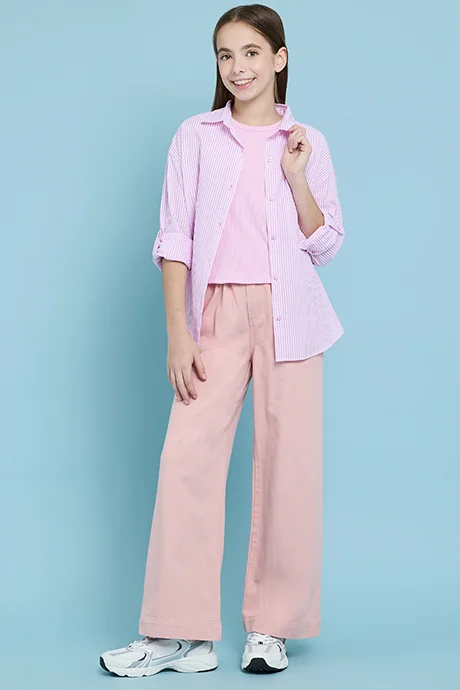 أر أند بي Ribbed Top & Striped Shirt Set